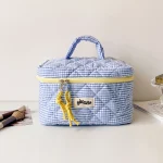 Plaid Cosmetic Bag Set Simple Style Large Capacity Portable Cosmetic Tools Storage Bag (New)