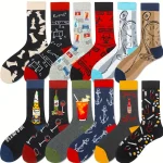 1 pair of mens cartoon printed tool pattern with unique and personalized long (New)