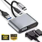 USB C To HDMI Compatible VGA Type C Digital AV Multiport Adapter Thunderbolt 3 Converter (New)