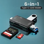 Multifunction 6 in 1 OTG SD Card Reader USB2.0 Type C TF SD Memory Card Smart (New)