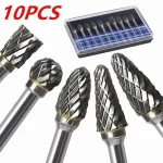 10 Carbide Burr Set, Hard Alloy Tungsten Steel Double Cut Rotary File Milling (New)