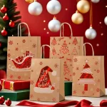 Christmas Gift Bags With Handles, 4 Designs Xmas Kraft Paper Bags for Christmas (New)