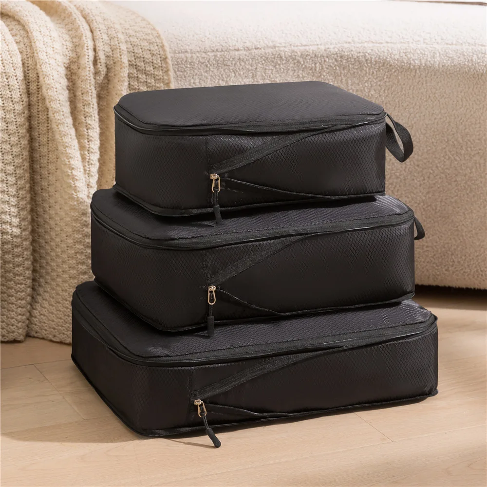 S3ac6d8b89d984998956b3e2721b06ee4J 3 Set Travel Compressible Packing Multifunction Travel Storage Bag Waterproof Suitcase Nylon Portable Luggage (New) - Image 1