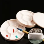 Imitation Porcelain Round Palette with Lid Acrylic Watercolor Painting Multifunctional White Paint Tray (New)