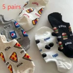 5 Pairs Thin Section of Short Socks CHILDRENS Boat Socks Black and White (New)