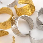 2 Stainless Steel Hammered Wide Rings Adjustable Open Ring Bases With Loops for (New)