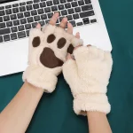 Rimiut Cartoon Cat Claw Gloves for Women Girls Thickened Plush Lovely Style Bear (New)