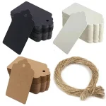 100 5x3cm Brown Kraft DIY Scallop Labels Black White Paper Wedding Gift Decorating Tags (New)