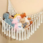 Large capacity plush animal hammock net weaving Bohemian home decoration corner toy storage organizer (New)