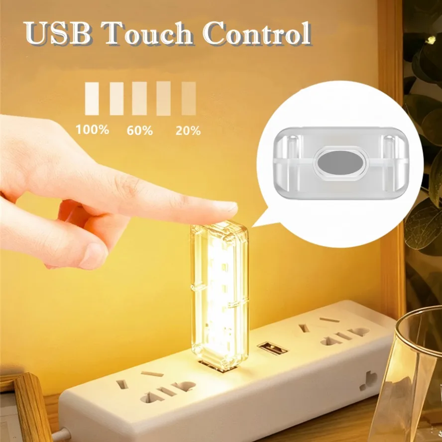 S45df6db032d948158b56a4289fe7b770D 10LEDs USB Touch Dimming Night Light 5V Portable 3000K 6500K Bulb for Bedroom Study (New) - Image 1