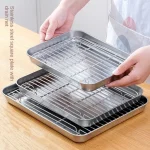 Flat Bottom 430 Stainless Steel Square Plate Oven Safe BBQ Grill Pan Drain (New)