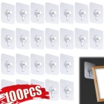 10 100 No Drilling Adhesive Wall Hooks Picture Frame Holder Poster Photo Clock Hooks (New)