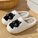 Winter Womens Slippers Indoor Cartoon Black Cat Cute Girls Slipper Bedroom Anti slip Soft (New)