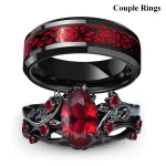 Charm Couple Rings Romantic Women Red Rhinestones Rings Set Trendy Men Stainless Steel (New)