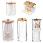 Acrylic Storage Box Bathroom Jar Makeup Organizer Cotton Round Pad Holder Cotton Swab (New)