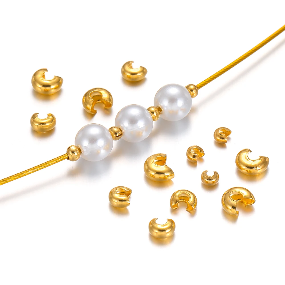 S4cf77477400b4fe0b7bdc86e7af6df89k 50 Stainless Steel PVD Plated Open Crimp End Bead Stopper Necklaces Bracelets Spacer (New) - Image 1
