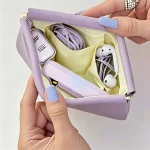 Automatic Closed Purse Bag Mini PU Separate Earphone Charging Cable Storage Bag Portable (New)