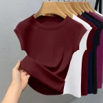 Womens Sleeveless T shirt Trendy Fashion Casual Slim Fit Summer Round Neck Ribbed (New)