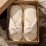 Bow Fashion Womens Slippers Indoor Bedroom Soft Sole Exquisite Exposed Toe Dry Lightweight (New)