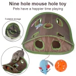 Cat Toy Folding Nine Hole Cloth Tunnel Plush Mouse Cat Grab Ball Bell (New)