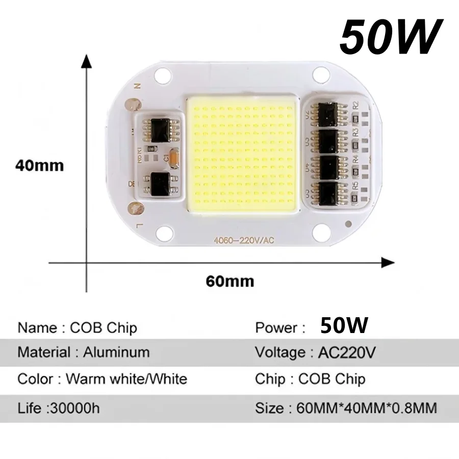 S4e72c1d816aa4519be4e335266049395c 50W AC220V LED COB Chip 50W Light Source No Need Driver for LED (New) - Image 1