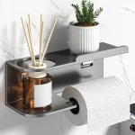 Self Adhesive Toilet Paper Holder with Phone Shelf Stainless Steel Wall Mounted Toilet (New)