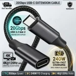 20Gbps USB C Extension Cable 240W USB3.2 4K@120Hz Type C Video Extension Cord (New)