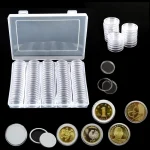 100 Coin Box Clear 30mm Round Coin Cases Storage Capsules Display Cases Protection (New)