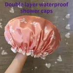 1 Double Layer Shower Caps, Printed Bonnet, Waterproof Bath Caps Reusable Shower Caps (New)