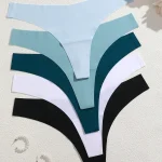 5 Ice Silk Seamless Thongs Womens V Waist Solid Color Panties Sexy Breathable Low (New)