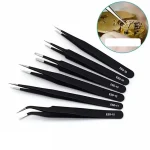 6 Precision Long Tweezers Set ESD Anti Static Stainless SteelTweezers Repair Tools For Electronics (New)