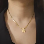 Skyrim Four Leaf Clover Women Necklace Stainless Steel Gold Color Snake Chain Choker (New)