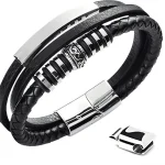 Trendy Leather Bracelets For Men Stainless Steel Bracelet 21CM Multilayer Braided Rope Bracelets (New)