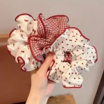 2 3 High End Red Cute Dot Plaid Scrunchies for Women Girls Soft Elastic (New)