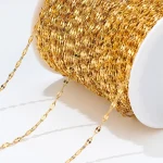 2 Meters High Quality Stainless Steel 18k Gold Flat Oval Filled Cable Chains (New)