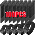 10 100 Reusable Hook and Loop Tie downs Adjustable Nylon Cable Ties Nylon Fasteners Cord (New)