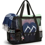 Oversized Mesh Beach Bag With 9 Pockets Quick Dry Sand Free Toy Organizer (New)