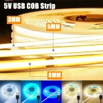 5V USB 3 5 8MM High Density Light Strip 320 400LEDs Dimmable COB LED Flexible (New)