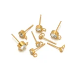 20 Stainless Steel Gold Color Zircon Stud Earrings Post with Hook for DIY (New)