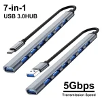 USB HUB Type C 3 0 USB A Hub Splitter 7 Port USB3.0 2.0 With (New)