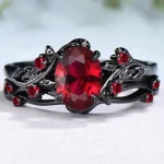 2 Set Fashion Black Gold Color Red Rhinestone Zircon Rings For Women Full Crystal (New)
