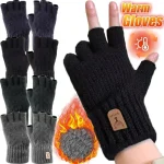 Knitted Thick Thermal Half Finger Gloves Women Men Winter Outdoor Warm Wool Driving (New)