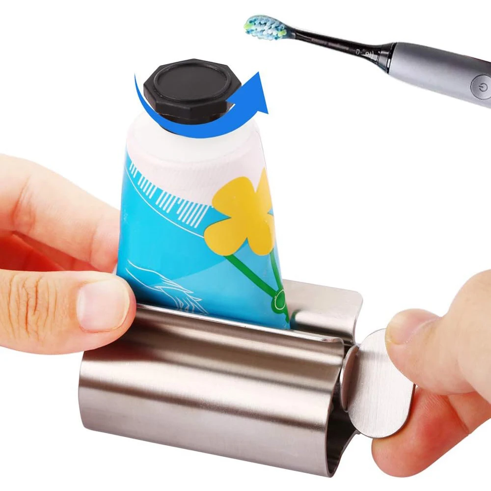 S5b6ef4aa10bc49d4a167934ff81d6223b Bathroom Accessories Toothpaste Squeezer Tube Roller Stainless Steel Wringer Roller Rotate Dispenser for (New) - Image 1