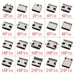 USB-C Type-C Socket 10Pcs USB Type C 2/6/16/24 Pin Connector Female Jack Charging Port SMD SMT PCB Solder DIY Repair USB-C Type-C Socket Connectors (New)