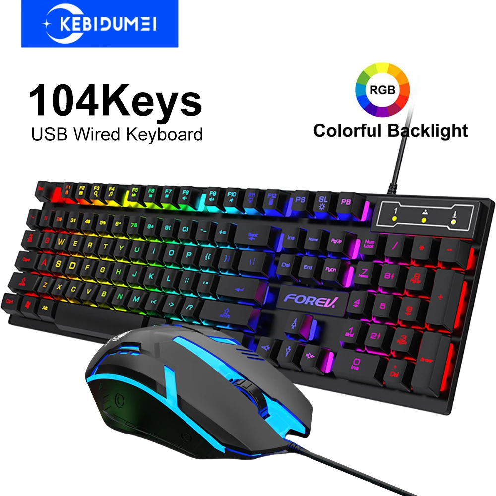S5bcf260555154f15b22c45593ed17ab1q USB Wired Keyboard RGB Color Gaming Keyboard Mechanical Feel Keyboard 104 Keys Standard (New) - Image 1