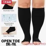 1 Pair Plus Size Compression Socks Women Wide Calf Open Toe Graduated Medical (New)