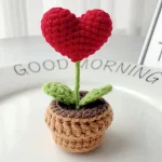 1 2 3 5 Handmade Knitted Flower Pot Red Heart Shaped Knit Imitation Potted Plant Valentines (New)