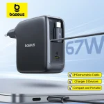 Baseus 67W GaN Charger With Dual Retractable Cable Fast Charger for iPhone Xiaomi (New)
