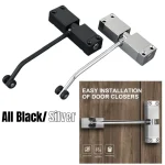 All Black Silver Square Automatic Door Closer Spring Door Closing Device Force Adjustable Convert (New)