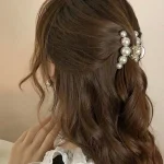 1  Fashion Minimalist Small Artificial Pearl Hair Claws For Women Girls Party (New)